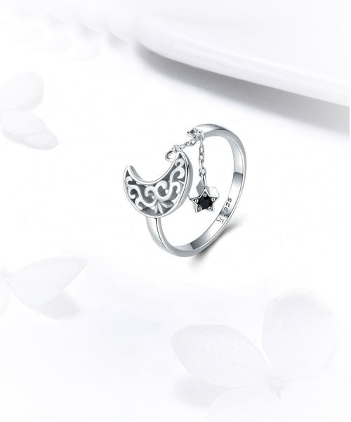 Behold The Moon and Stars Silver Adjustable Ring