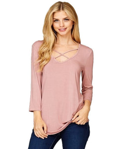 Crisscross 2/4 sleeve Tunic Top