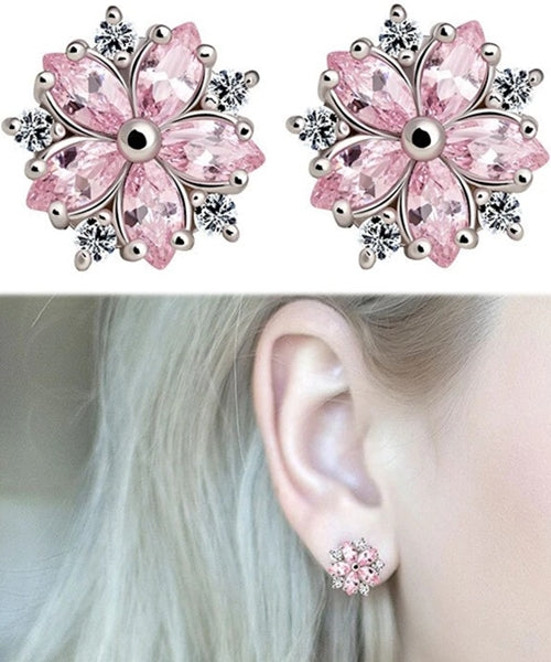 Sterling Silver Pink Quartz Stud Earrings
