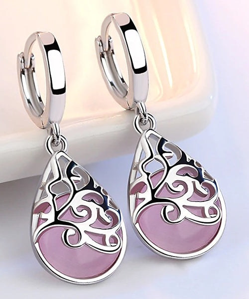 Sterling Silver Simulated White Pink Earrings