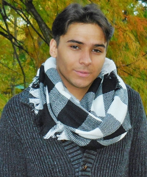 Candy Plaid Infinity Scarf in White and Black